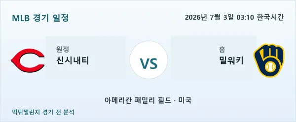 2026년 7월 3일 신시내티 대 밀워키 경기 분석 이미지