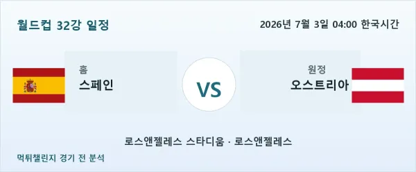 2026년 7월 3일 스페인 vs 오스트리아 월드컵 32강 분석 이미지