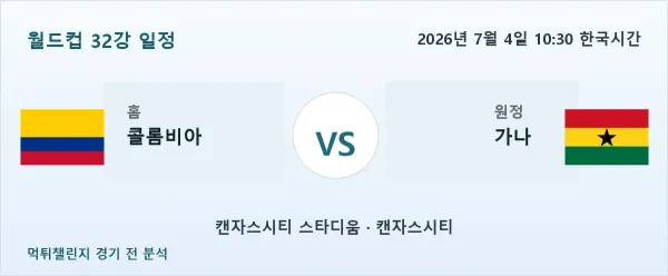 2026년 7월 4일 콜롬비아 vs 가나 월드컵 32강 분석 이미지