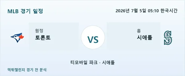 2026년 7월 5일 토론토 vs 시애틀 MLB 경기 분석 이미지