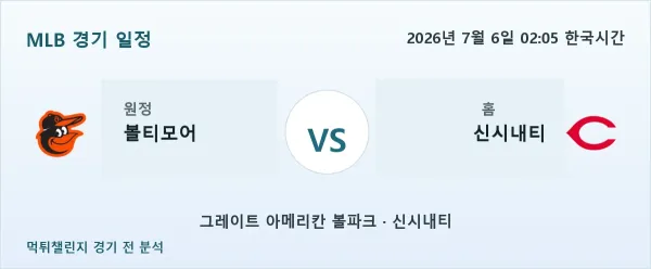 2026년 7월 6일 볼티모어 vs 신시내티 MLB 경기 분석 이미지