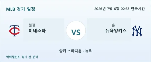 2026년 7월 6일 미네소타 vs 뉴욕양키스 MLB 경기 분석 이미지