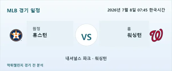 2026년 7월 8일 휴스턴 vs 워싱턴 MLB 경기 분석 이미지