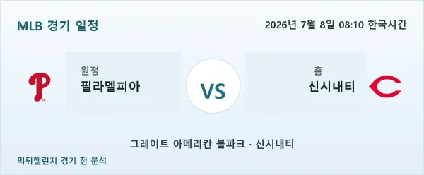 2026년 7월 8일 필라델피아 vs 신시내티 MLB 경기 분석 이미지
