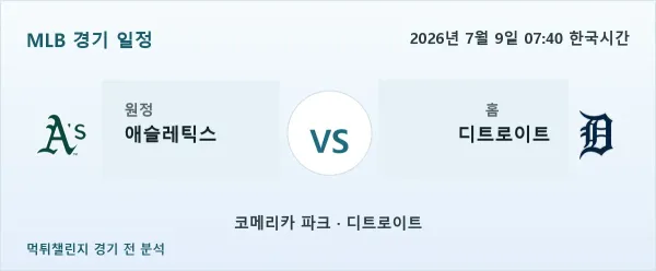 2026년 7월 9일 애슬레틱스 vs 디트로이트 MLB 경기 분석 이미지