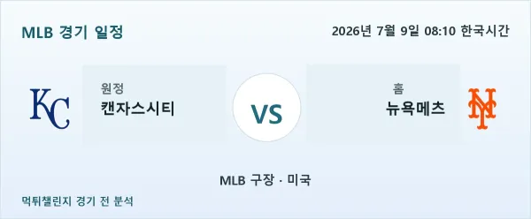 2026년 7월 9일 캔자스시티 vs 뉴욕메츠 MLB 경기 분석 이미지