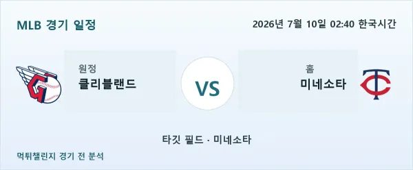 2026년 7월 10일 클리블랜드 vs 미네소타 MLB 경기 분석 이미지