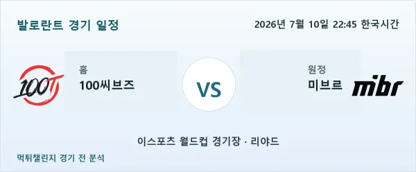 2026년 7월 10일 100씨브즈 vs 미브르 발로란트 경기 분석 이미지