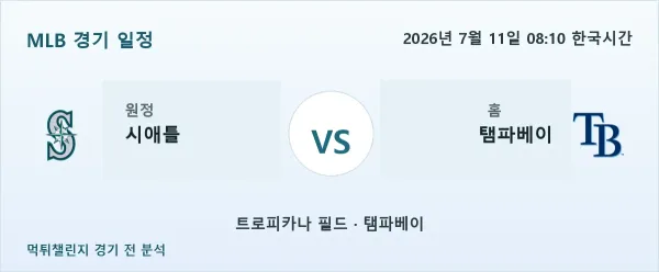 2026년 7월 11일 시애틀 vs 탬파베이 MLB 경기 분석 이미지