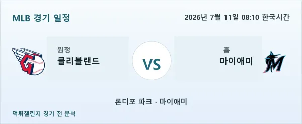 2026년 7월 11일 클리블랜드 vs 마이애미 MLB 경기 분석 이미지
