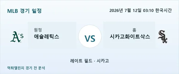 2026년 7월 12일 애슬레틱스 vs 시카고화이트삭스 MLB 경기 분석 이미지
