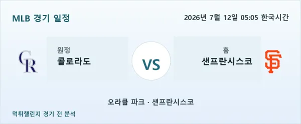 2026년 7월 12일 콜로라도 vs 샌프란시스코 MLB 경기 분석 이미지