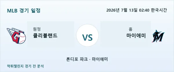 2026년 7월 13일 클리블랜드 vs 마이애미 MLB 경기 분석 이미지
