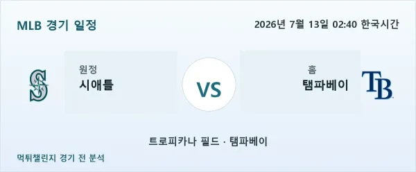 2026년 7월 13일 시애틀 vs 탬파베이 MLB 경기 분석 이미지