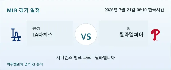 2026년 7월 21일 LA다저스 vs 필라델피아 MLB 경기 분석 이미지