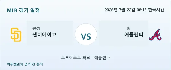2026년 7월 22일 샌디에이고 vs 애틀랜타 MLB 경기 분석 이미지