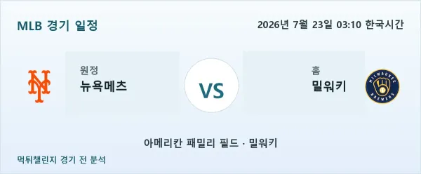 2026년 7월 23일 뉴욕메츠 vs 밀워키 MLB 경기 분석 이미지
