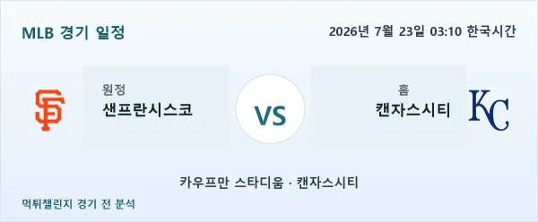 2026년 7월 23일 샌프란시스코 vs 캔자스시티 MLB 경기 분석 이미지