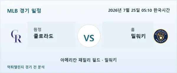 2026년 7월 25일 콜로라도 vs 밀워키 MLB 경기 분석 이미지