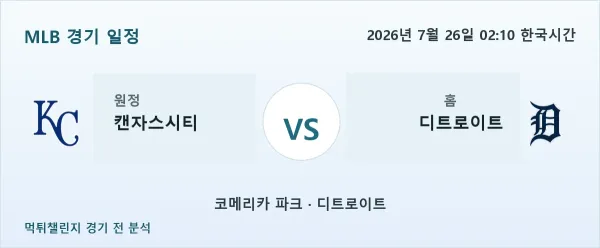 2026년 7월 26일 캔자스시티 vs 디트로이트 MLB 경기 분석 이미지