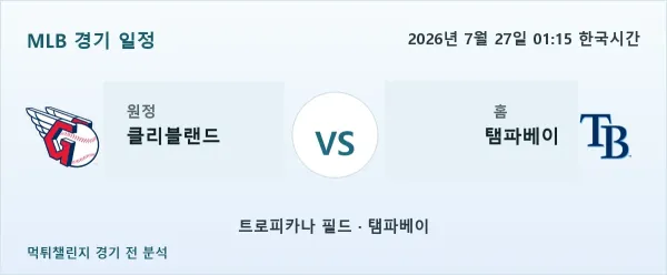 2026년 7월 27일 클리블랜드 vs 탬파베이 MLB 경기 분석 이미지