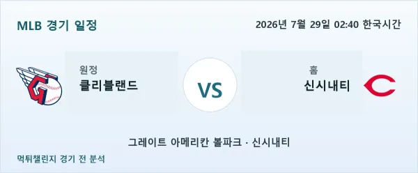 2026년 7월 29일 클리블랜드 vs 신시내티 MLB 경기 분석 이미지