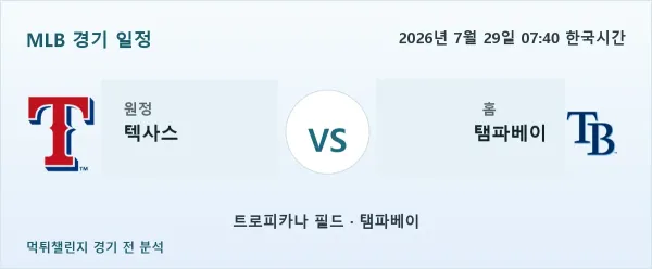 2026년 7월 29일 텍사스 vs 탬파베이 MLB 경기 분석 이미지