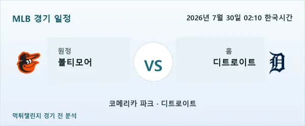 2026년 7월 30일 볼티모어 vs 디트로이트 MLB 경기 분석 이미지