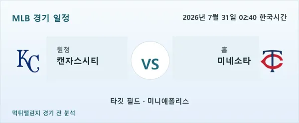 2026년 7월 31일 캔자스시티 vs 미네소타 MLB 경기 분석 이미지