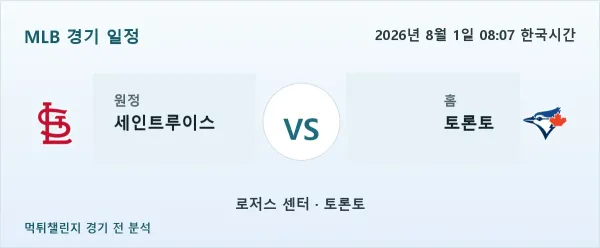 2026년 8월 1일 세인트루이스 vs 토론토 MLB 경기 분석 이미지