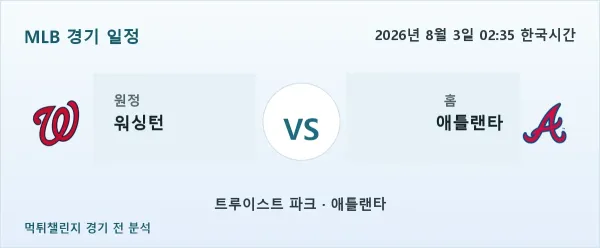 2026년 8월 3일 워싱턴 vs 애틀랜타 MLB 경기 분석 이미지