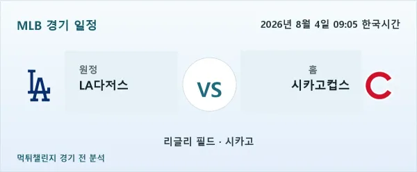2026년 8월 4일 LA다저스 vs 시카고컵스 MLB 경기 분석 이미지