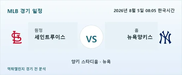 2026년 8월 5일 세인트루이스 vs 뉴욕양키스 MLB 경기 분석 이미지