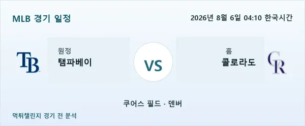 2026년 8월 6일 탬파베이 vs 콜로라도 MLB 경기 분석 이미지