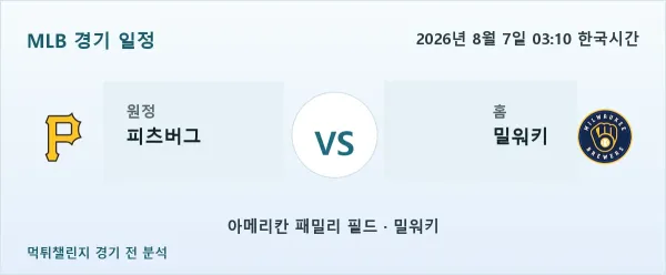 2026년 8월 7일 피츠버그 vs 밀워키 MLB 경기 분석 이미지
