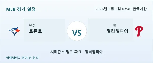 2026년 8월 8일 토론토 vs 필라델피아 MLB 경기 분석 이미지