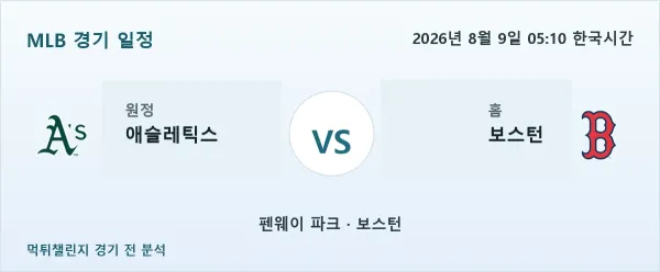 2026년 8월 9일 애슬레틱스 vs 보스턴 MLB 경기 분석 이미지