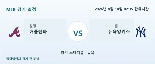 2026년 8월 10일 애틀랜타 vs 뉴욕양키스 MLB 경기 분석 이미지
