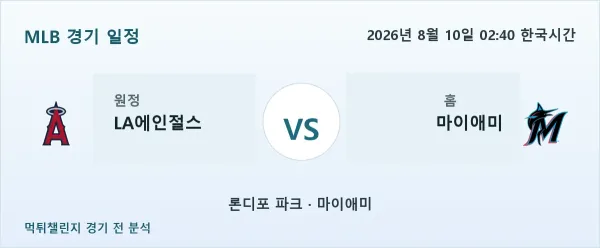 2026년 8월 10일 LA에인절스 vs 마이애미 MLB 경기 분석 이미지