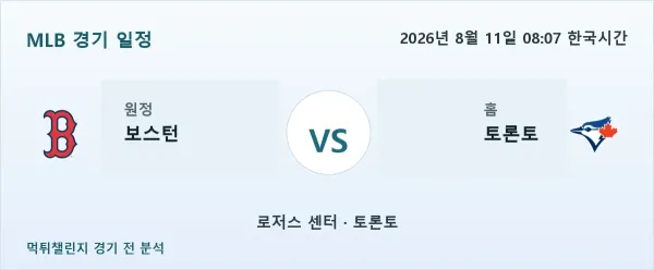 2026년 8월 11일 보스턴 vs 토론토 MLB 경기 분석 이미지