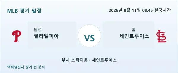 2026년 8월 11일 필라델피아 vs 세인트루이스 MLB 경기 분석 이미지