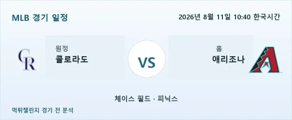 2026년 8월 11일 콜로라도 vs 애리조나 MLB 경기 분석 이미지