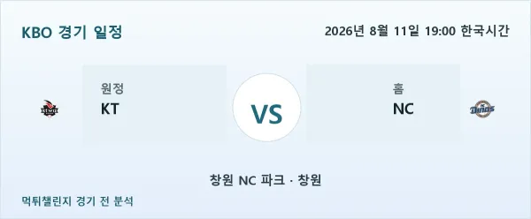 2026년 8월 11일 KT vs NC KBO 경기 분석 이미지
