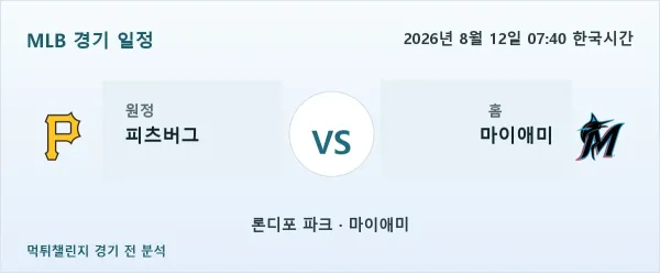 2026년 8월 12일 피츠버그 vs 마이애미 MLB 경기 분석 이미지