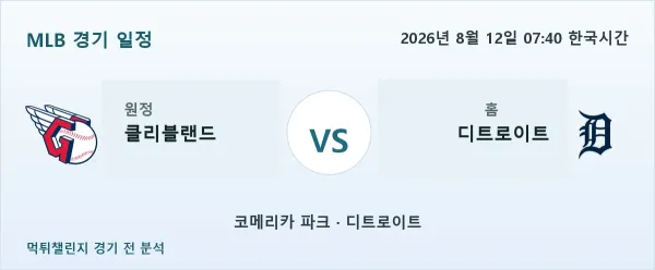 2026년 8월 12일 클리블랜드 vs 디트로이트 MLB 경기 분석 이미지