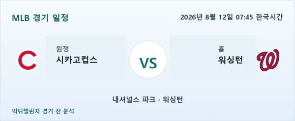 2026년 8월 12일 시카고컵스 vs 워싱턴 MLB 경기 분석 이미지