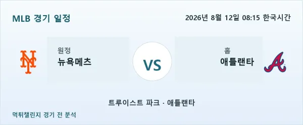 2026년 8월 12일 뉴욕메츠 vs 애틀랜타 MLB 경기 분석 이미지
