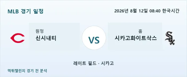 2026년 8월 12일 신시내티 vs 시카고화이트삭스 MLB 경기 분석 이미지