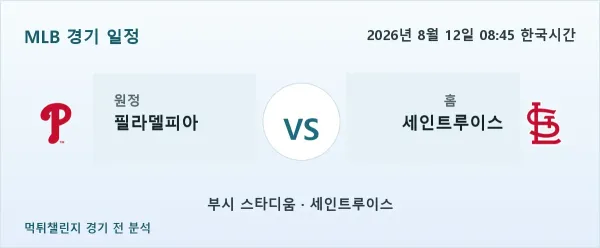 2026년 8월 12일 필라델피아 vs 세인트루이스 MLB 경기 분석 이미지