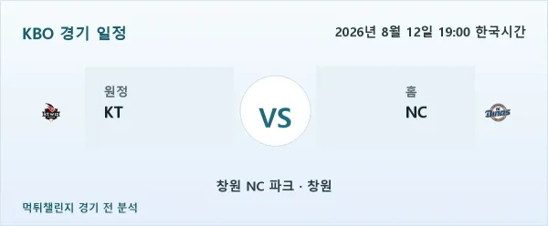 2026년 8월 12일 KT vs NC KBO 경기 분석 이미지